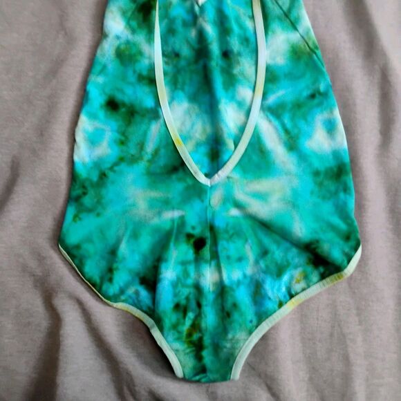 American Apparel Green Tie Dye Bodysuit Small Halter Neck Cotton Blend Festival - Picture 9 of 14